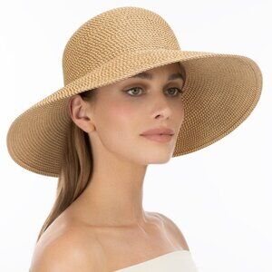 Eric Javits Light Hampton Wide Brim Elegant Tan packable  Sun Shade Hat